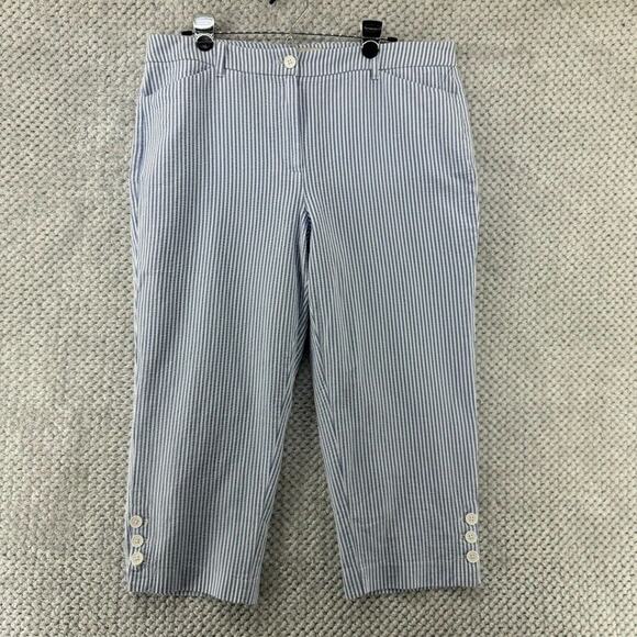 Talbots Pants Womens 14 White Blue Striped Textured Skimmer Mid Rise Capri New - Picture 1 of 15